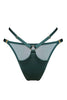 Bordelle Vero brief in rich dark Eden green. Front view on plain white background showing opaque jersey panel and sheer mesh layer, with adjustable upper and lower hip straps in satin elastic.