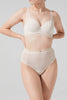 Opaak Chloe underwire spacer bra in light beige (bleached sand), front view shown on model