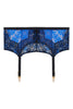 Adina Reay Lyla Suspender belt in blue and black lace, on plain white background, front view
