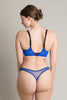 Adina Reay Lyla Thong in blue and black lace, on model, back view