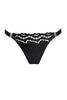 Black Dala strap thong by Bordelle. Front view on white background.
