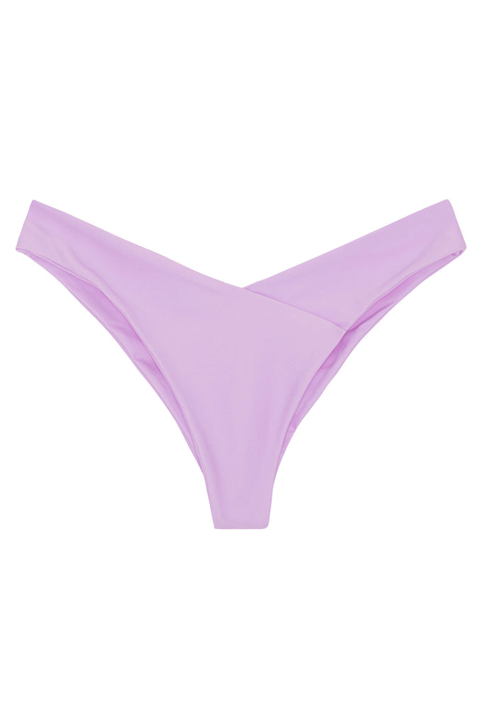 Fairy purple Canggu swim bottom with low cut V by Copenhagen Cartel. Front view on white background.