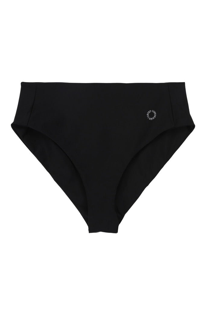 Black nero Ubud swim bottom with small Copenhagen Cartel logo. Front view on white background.