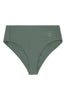 Army green high waist, full coverage Ubud swim bottom by Copenhagen Cartel. Front view on white background.