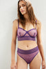 Else Bare sheer mesh high waist thong in dark violet purple, front view shown on model also wearing the matching wireless bralette