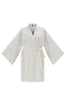 Else Diana silk robe in off white, front view shown on plain white background. The robe features a pleated collar, waist tie, wide sleeves and above the knee hemline.