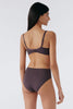Else Nano everyday mid rise microfiber briefs in dark purple prune, shown with matching underwire bra, back view on model