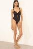 Else Olivia front gathered one piece swimsuit in black, front view, on model