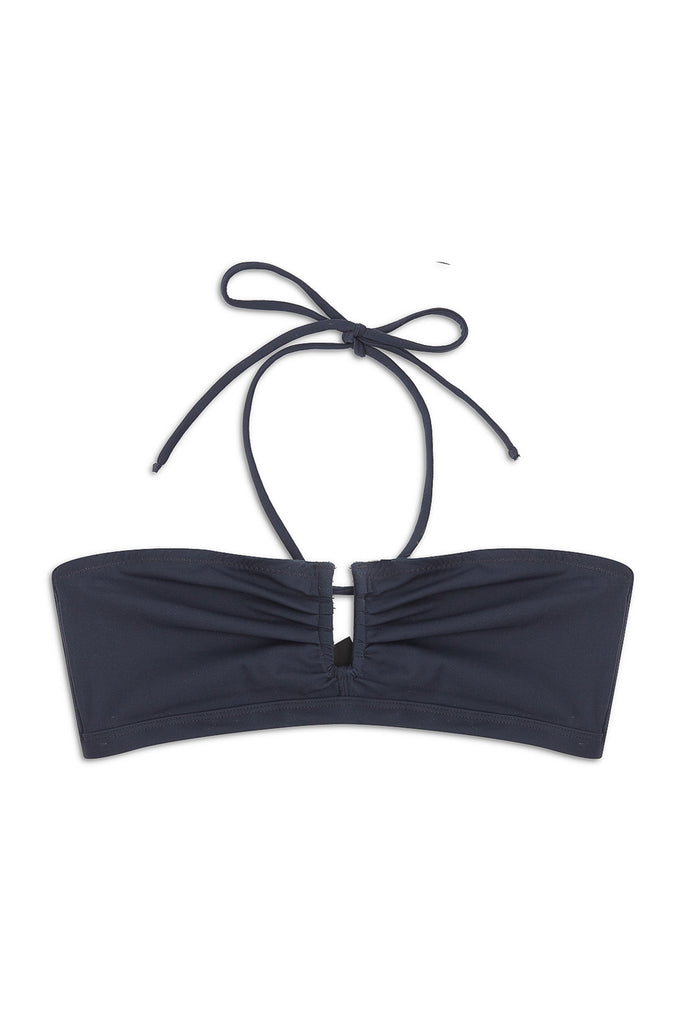 Dark blue Penelope bandeau bikini top with skinny halter strap by else. Front view on white background.