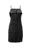 Else Polka Dot silk slip dress in black with white multi sized polka dots, front view on plain white background