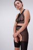 La Fille d'O Brightside ouvert high waist sheer mesh shorts in black, shown on model, front/side view