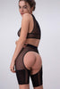 La Fille d'O Brightside ouvert high waist sheer mesh shorts in black, shown on model, back/side view