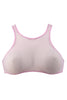 Tulle Heroes rose wireless top by La fille d'O has lines similar to a sports bra. Front view on white background.