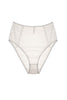 Lonely Misha High Waist Brief in sheer white lace, front view, on plain white background