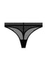 Opaak Anou thong in black sheer mesh, flat front view on plain white background