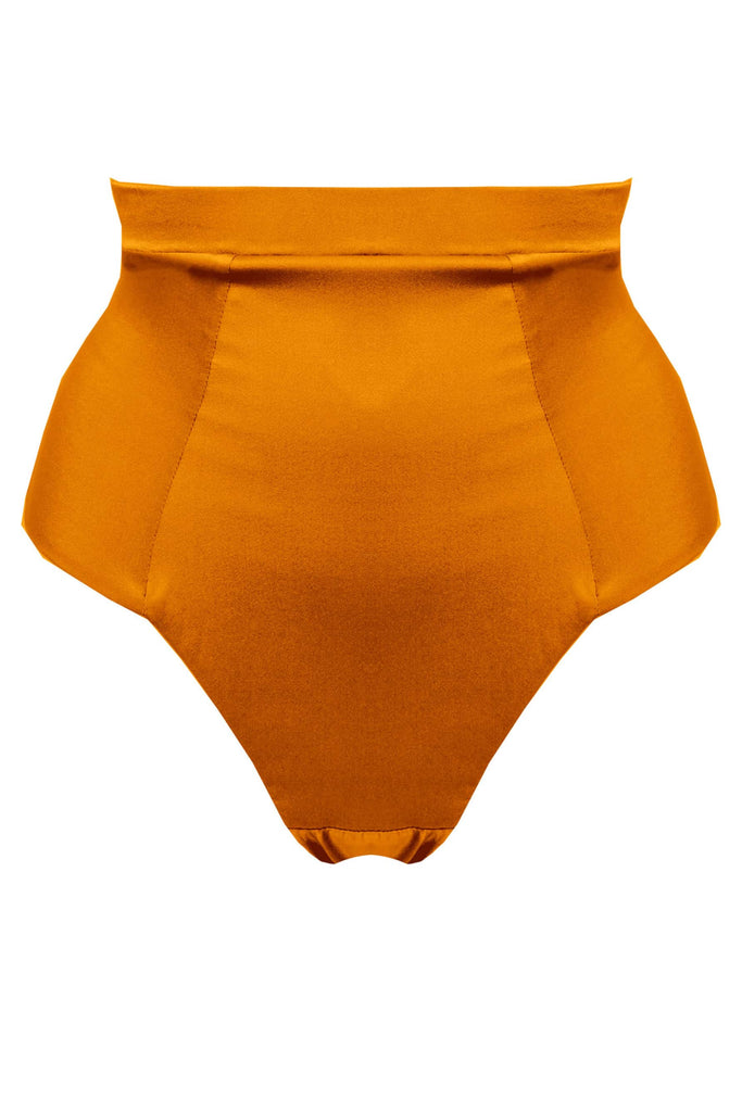 Amber orange high waist thong by Studio Pia. Front view on white background.