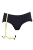 Ruban Noir "Chut Désolée Je Peux Pas Te Parler" shorts style swim or underwear brief in black with gold garter detailing, front view, on plain white background