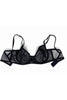 Sheer black Cruz underwire balcony bra with crocodile patterning on the mesh. Front view of Taryn Winters bra on white background.