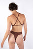 La Fille d'O Fast Girls sheer monowire plunge bra n chocolate brown. Back view shown on model in matching high rise Pierrot thong.